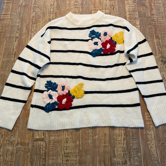 Zara Sweaters - Zara Kids Striped Floral Accent Sweater Women’s XS